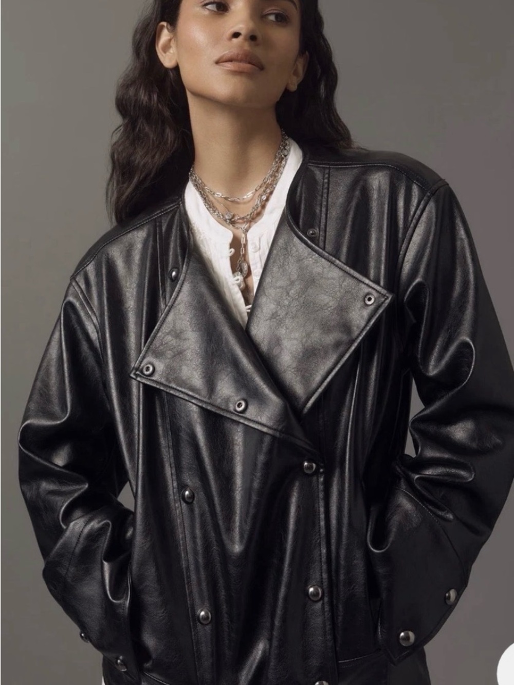 Pilcro Faux Leather Double-Breasted Jacket